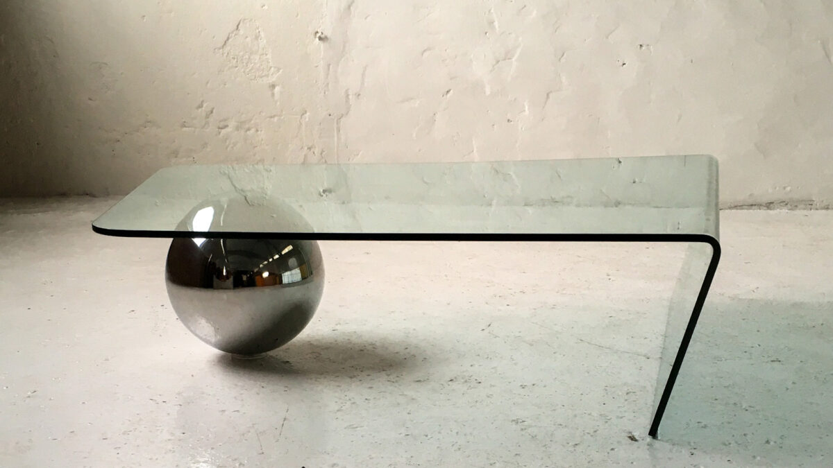 Cattelan włoski stolik Globe kryształowe szkło chrom lata 70