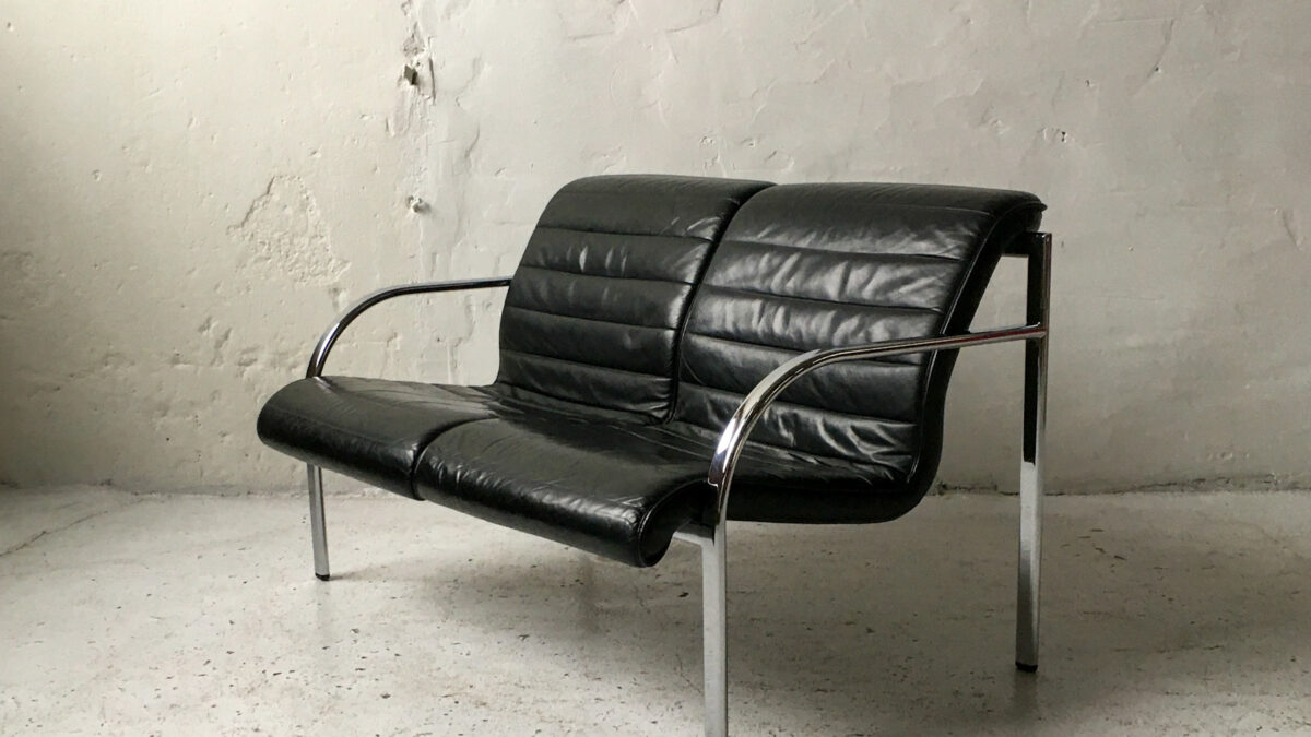 Sofa 2 osobowa chrom skóra lata 80 90 vintage design