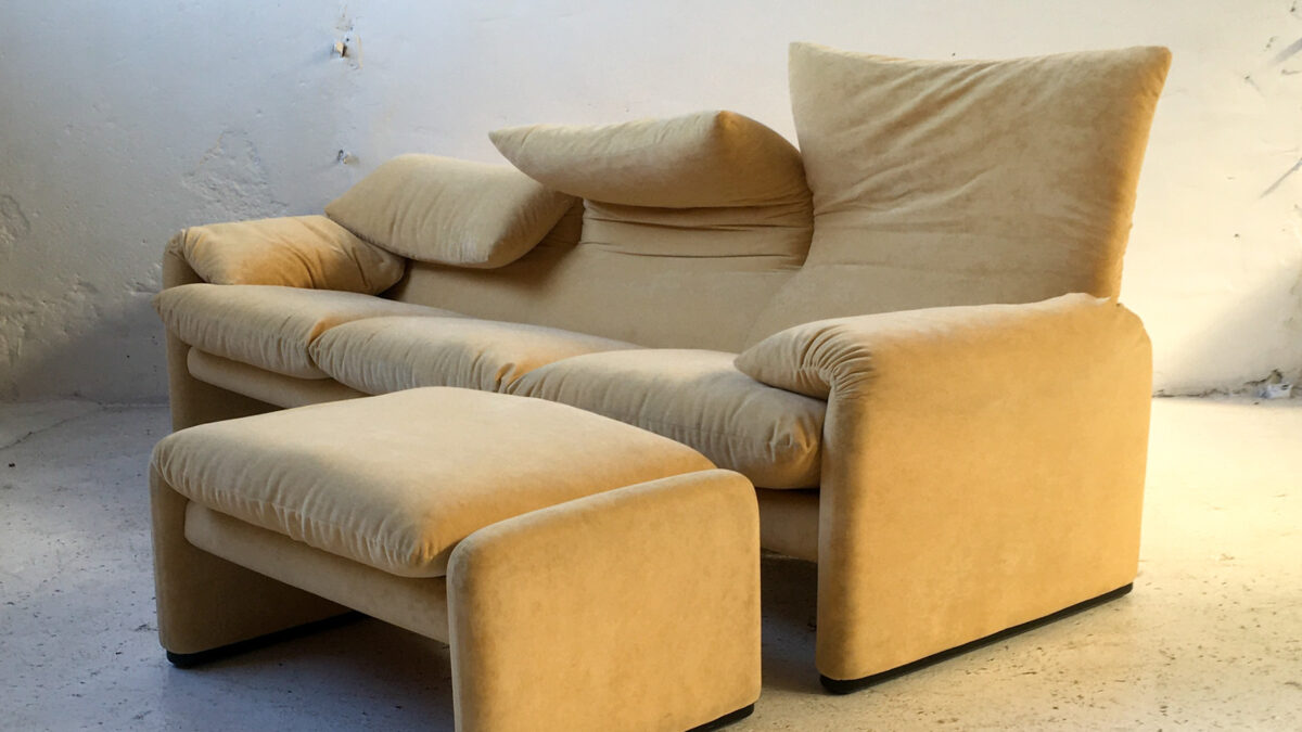 Cassina włoska sofa Maralunga z podnóżkiem 3 osob. lata 70 vintage #5