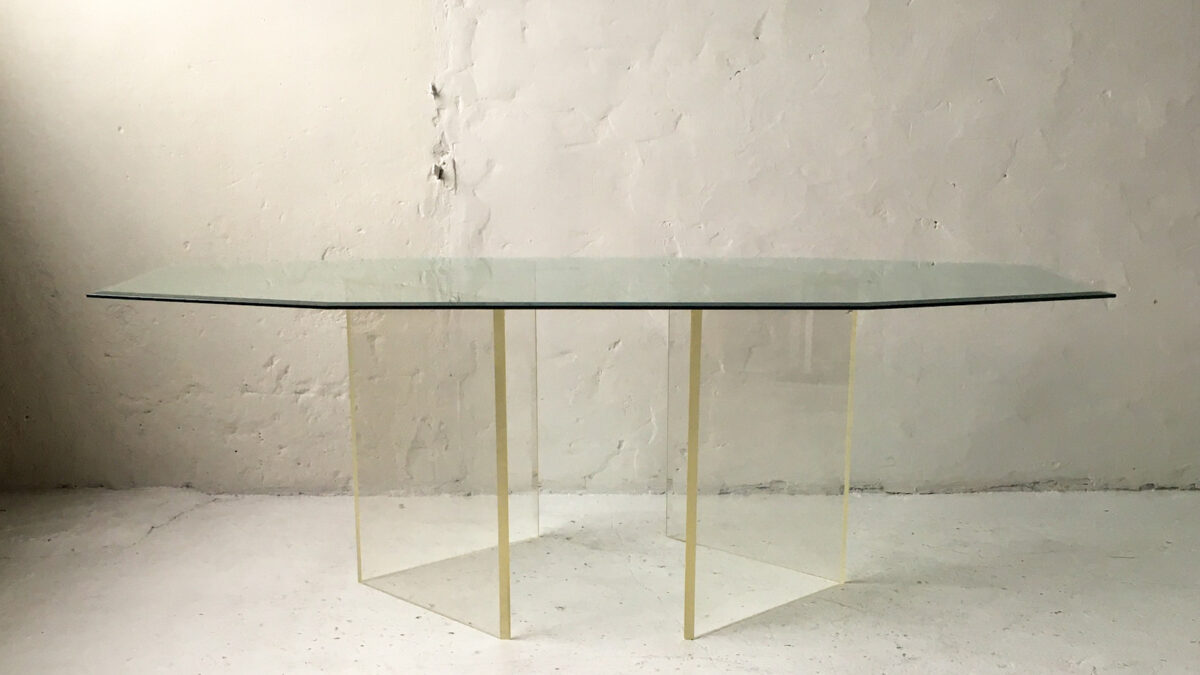 Stół kryształowy z akrylową podstawą lata 80 90