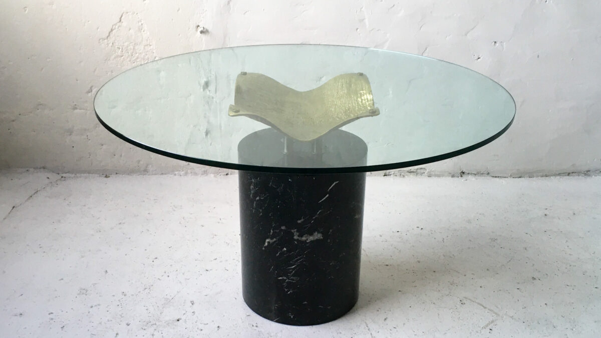 Stół jadalniany marmur mosiądz szkło lata 80 90