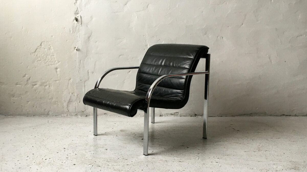 Fotel chrom skóra lata 80 90 vintage design