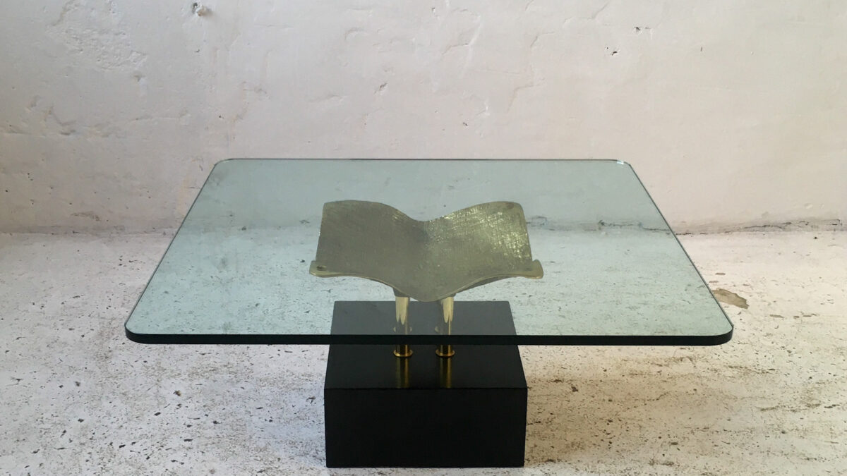 Designerski stolik szkło mosiądz lata 80 90 vintage design